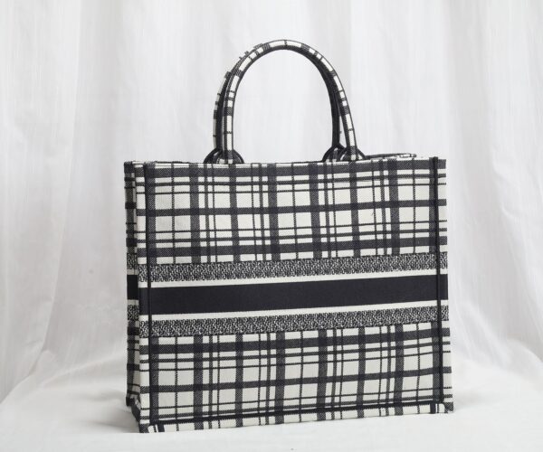 Dior Women Book Tote Cloth Tote Bag - Black/White - Image 5