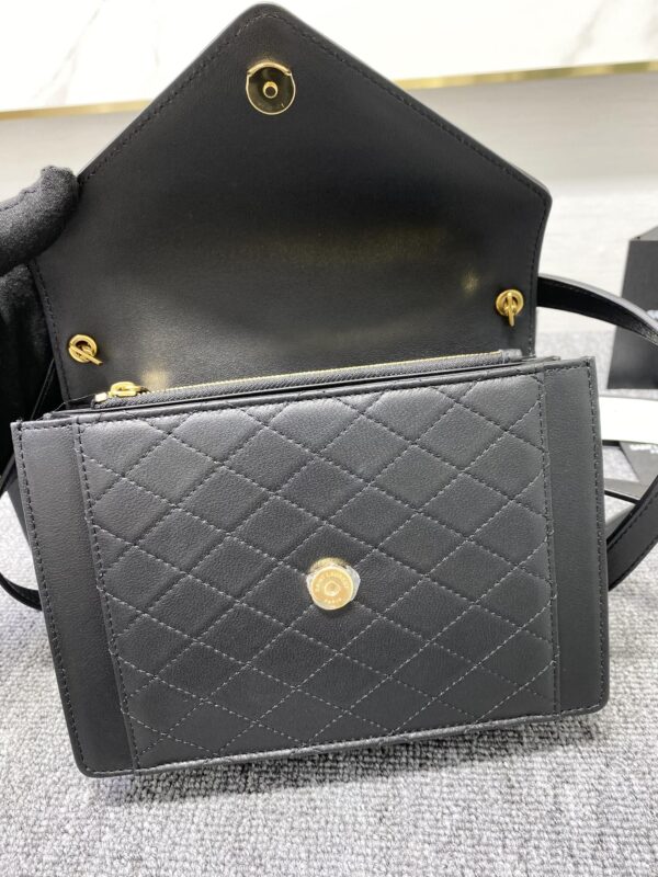 YSL Yves Saint Laurent’s Lambskin Rhombus Handbag - Black - Image 3