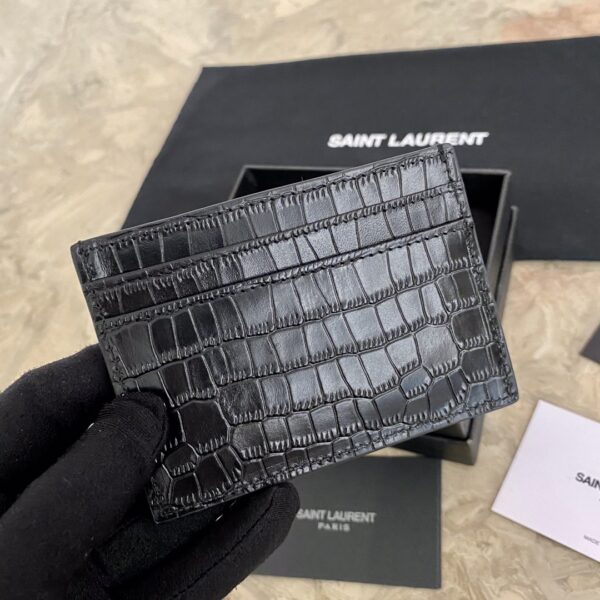 YSL Crocodile Pattern Quilted Card Holder - Black - Image 3