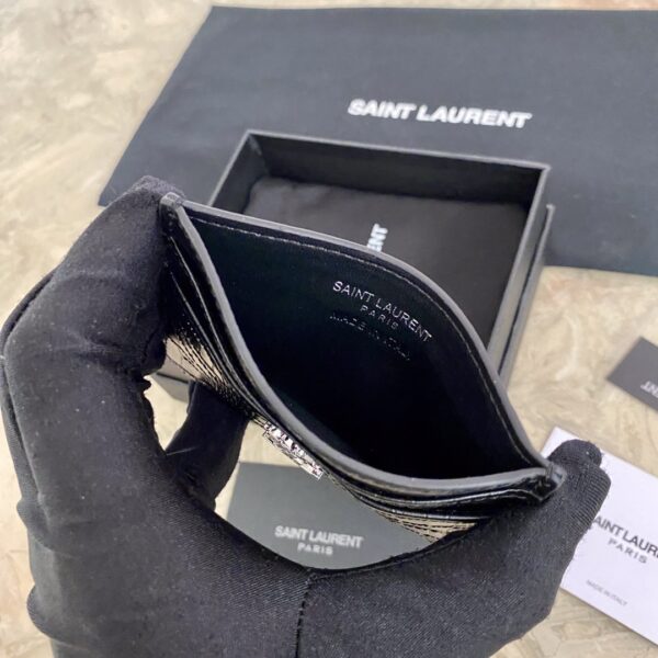 YSL Crocodile Pattern Quilted Card Holder - Black - Image 4