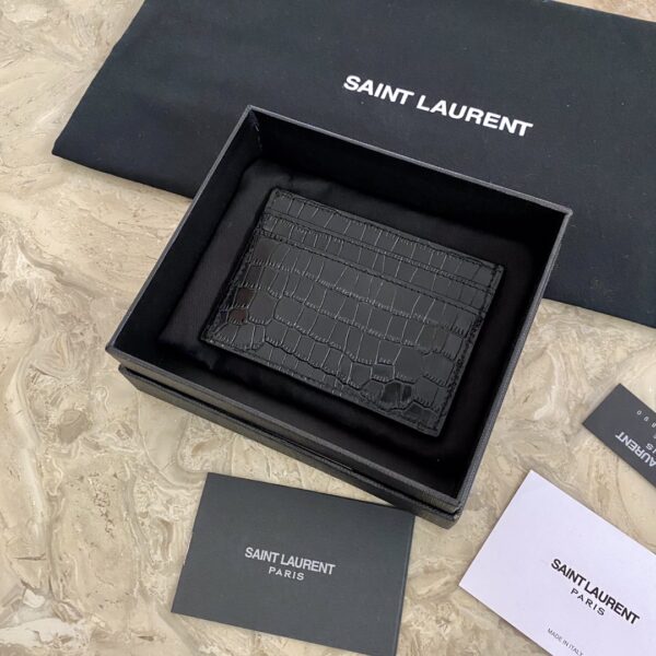 YSL Crocodile Pattern Quilted Card Holder - Black - Image 5