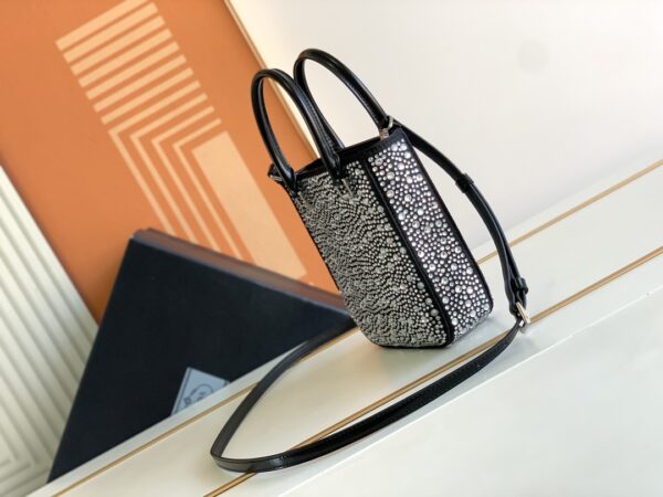Prada Mini Diamond Tote Bag - Black/White - Image 5
