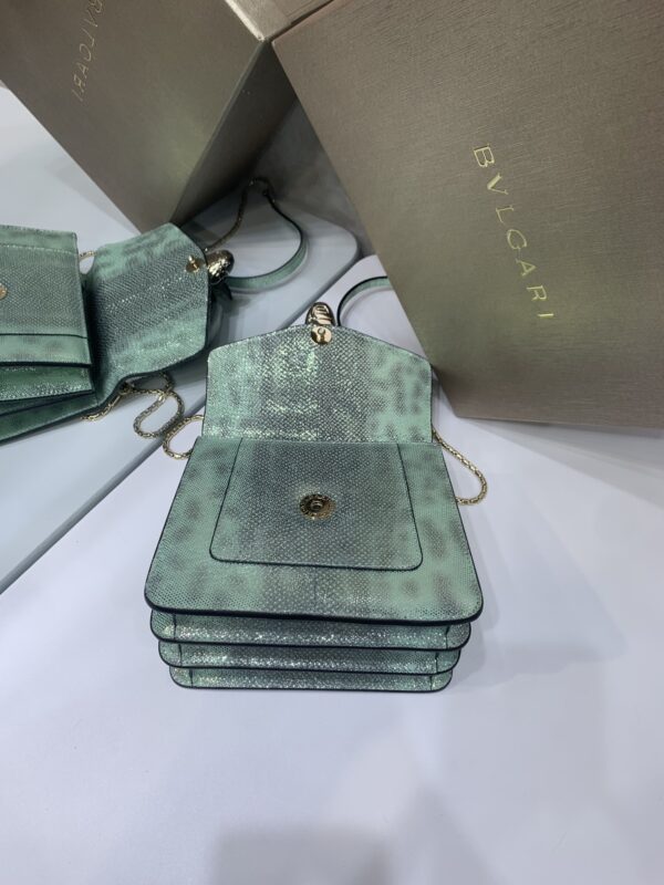 Bulgari Water Snake Skin Snake Head Large Bag - Green - Image 3