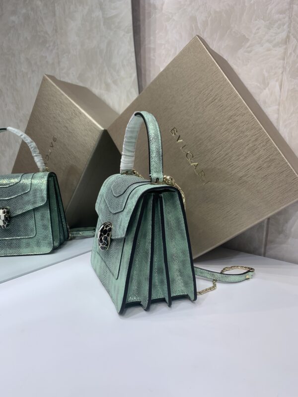 Bulgari Water Snake Skin Snake Head Large Bag - Green - Image 5