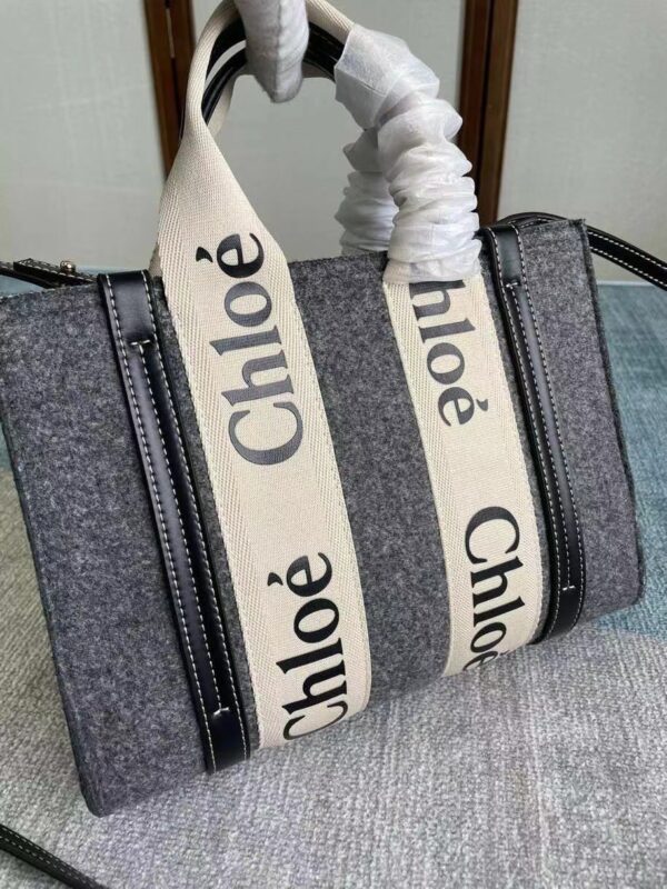 Chloe Woody Small Tote Bag - Gray - Image 4