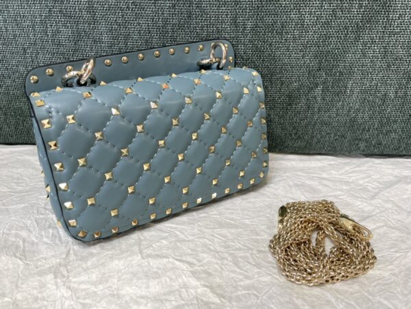 Valentino Medium Sheepskin Classic Studded Handbag - Light Blue - Image 2