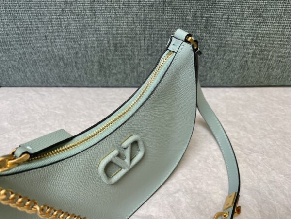 Valentino Mini Palm Print Calfskin Hobo Armpit Bag - Light Blue - Image 5