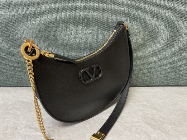 Valentino Mini Palm Print Calfskin Hobo Armpit Bag - Black - Image 3