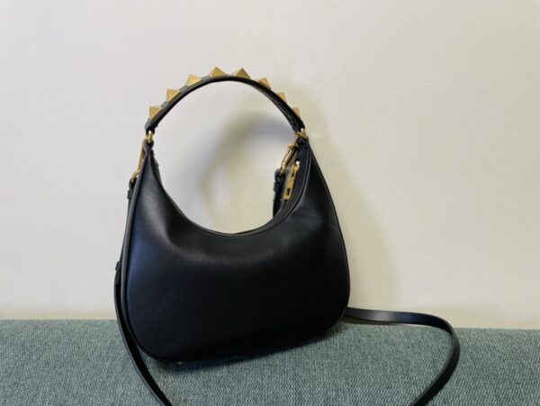 Valentino Studsign Calfskin Hobo Handbag - Black - Image 5