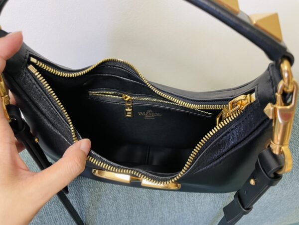 Valentino Studsign Calfskin Hobo Handbag - Black - Image 3