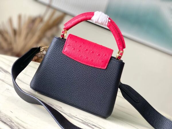 Louis Vuitton Ostrich Pattern Capucines Small Handbag - Black Red - Image 4
