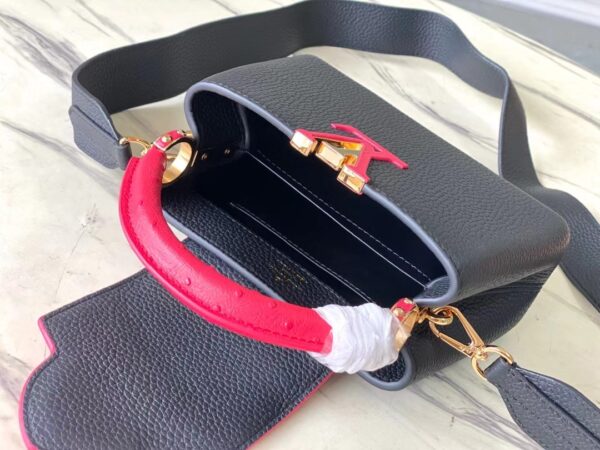 Louis Vuitton Ostrich Pattern Capucines Small Handbag - Black Red - Image 2